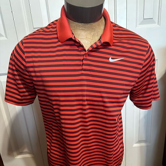 Nike Golf DriFit Mens Medium Striped Short Sleeve Polo - Picture 1 of 5